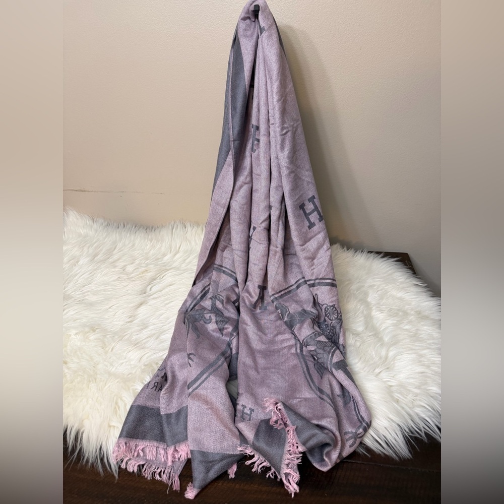 Rare Hermes Shawl Scarf Charcoal and Blush Scarf Hand-woven Vintage - Picture 6 of 6